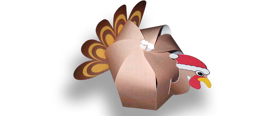 Papercraft imprimible y armable de caja de caramelos del pavo de Navidad. Manualidades a Raudales.