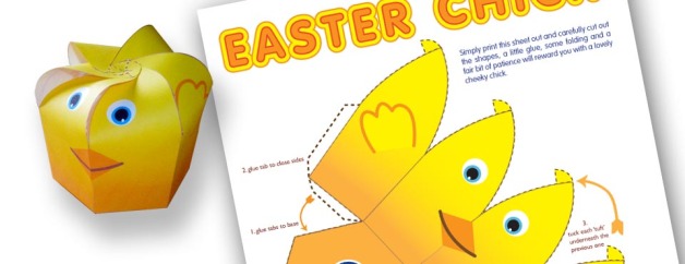 Papercraft imprimible de una Cesta de Pascua de un pollo para caramelos / Easter Chick. Manualidades a Raudales.